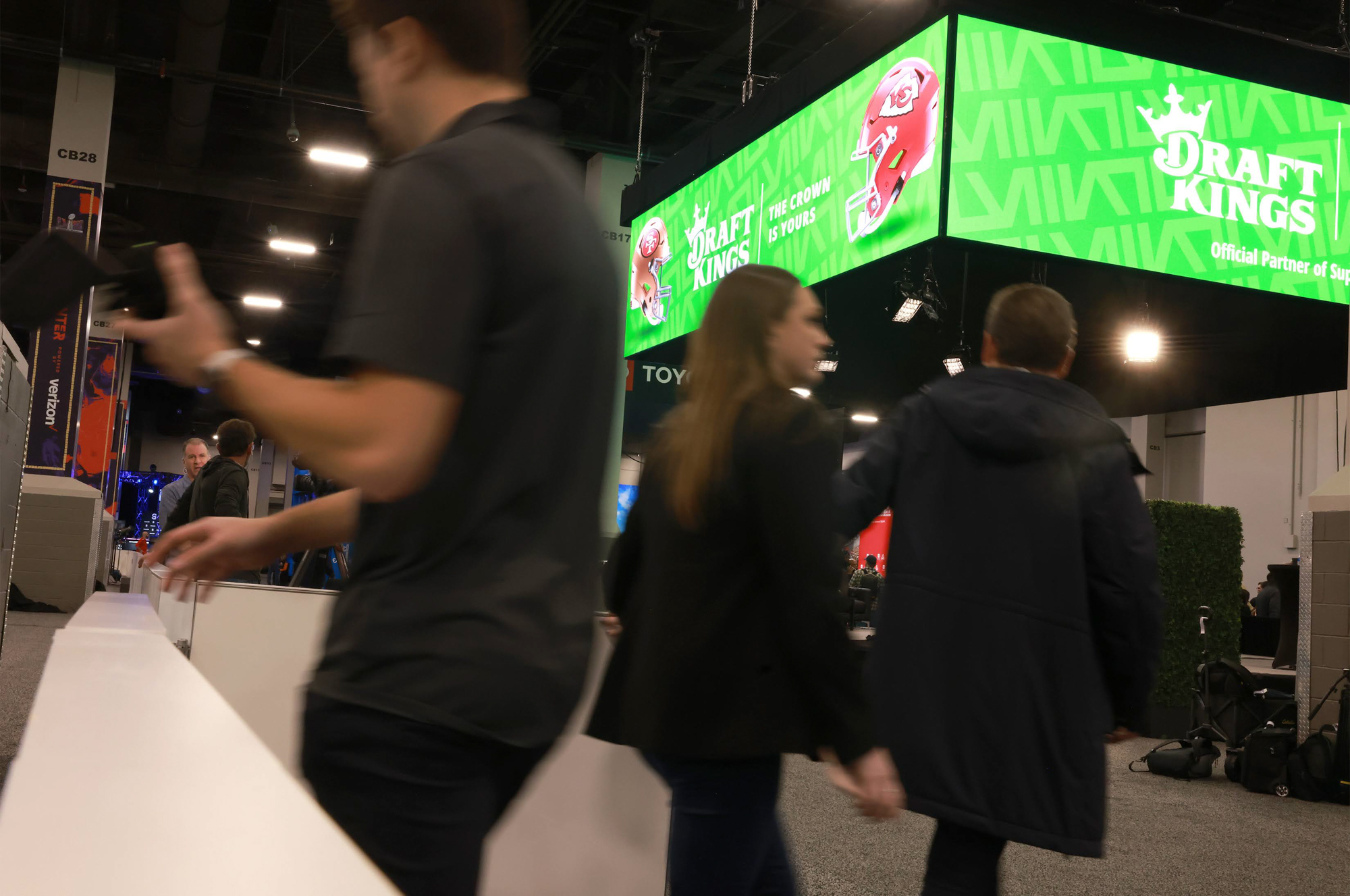 DraftKings booth at the Super Bowl LVIII Radio Row at Mandalay Bay Convention Center.